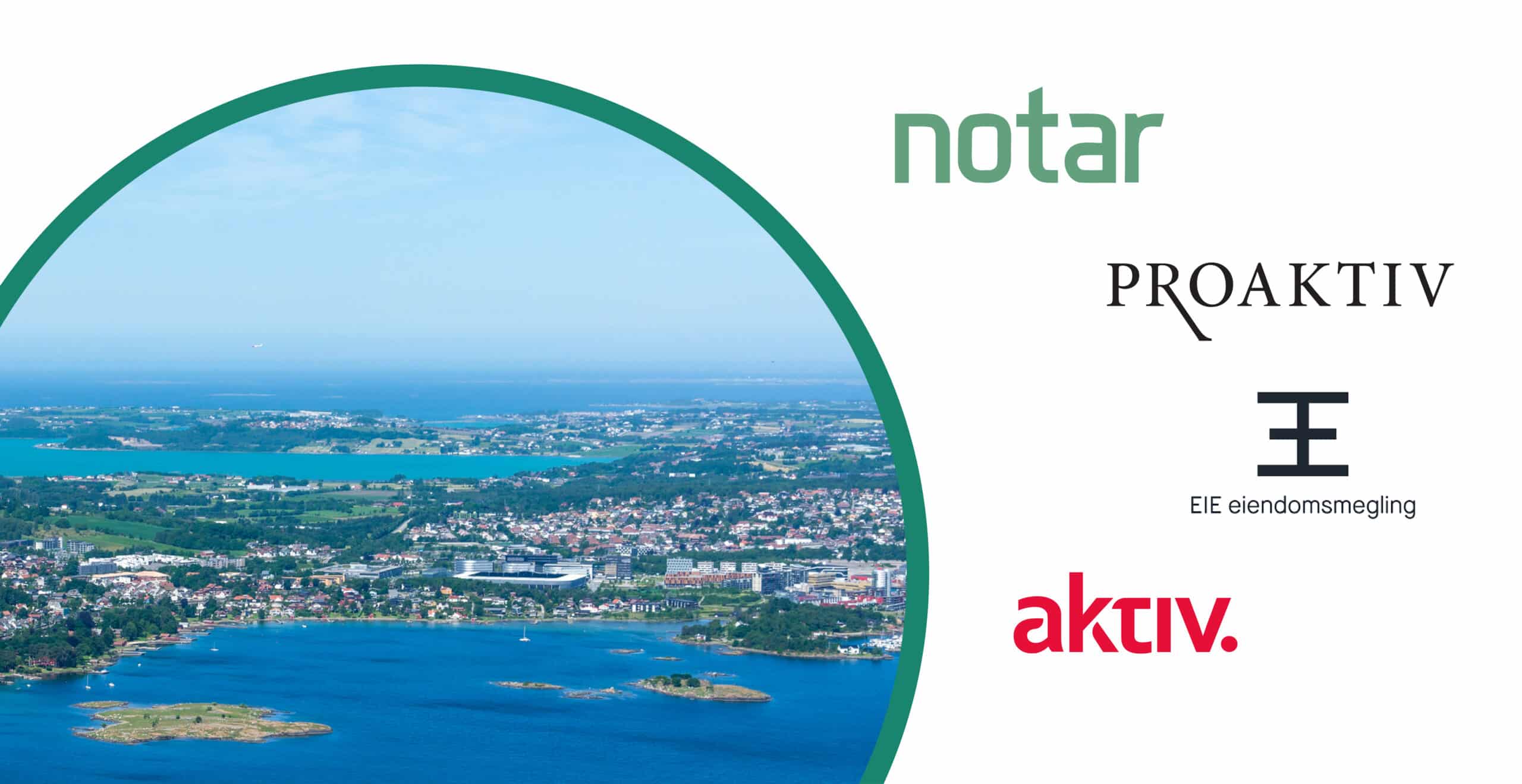 Panoramabilde av Sandnes sett fra luften med småbåthavn, villastrøk og Gandsfjorden i forgrunnen, brukt som illustrasjon i artikkel om hva eiendomsmegler koster i kommunen.